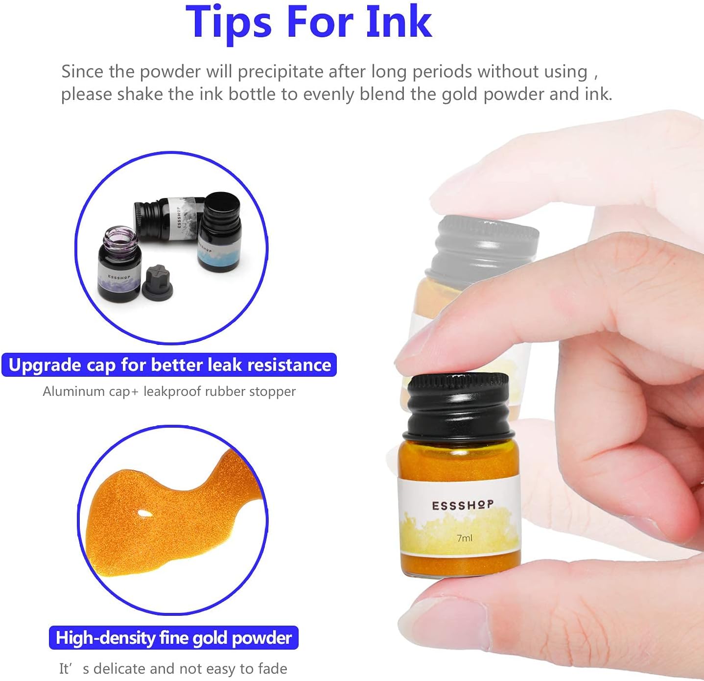 ESSSHOP Glass Pen Calligraphy Set - 3 Blue Crystal Dip Pens Color Ink and Pen Holder Art Supplies Kit for Signatures Beginners Journaling Lettering Drawing Holiday Gift Decoration