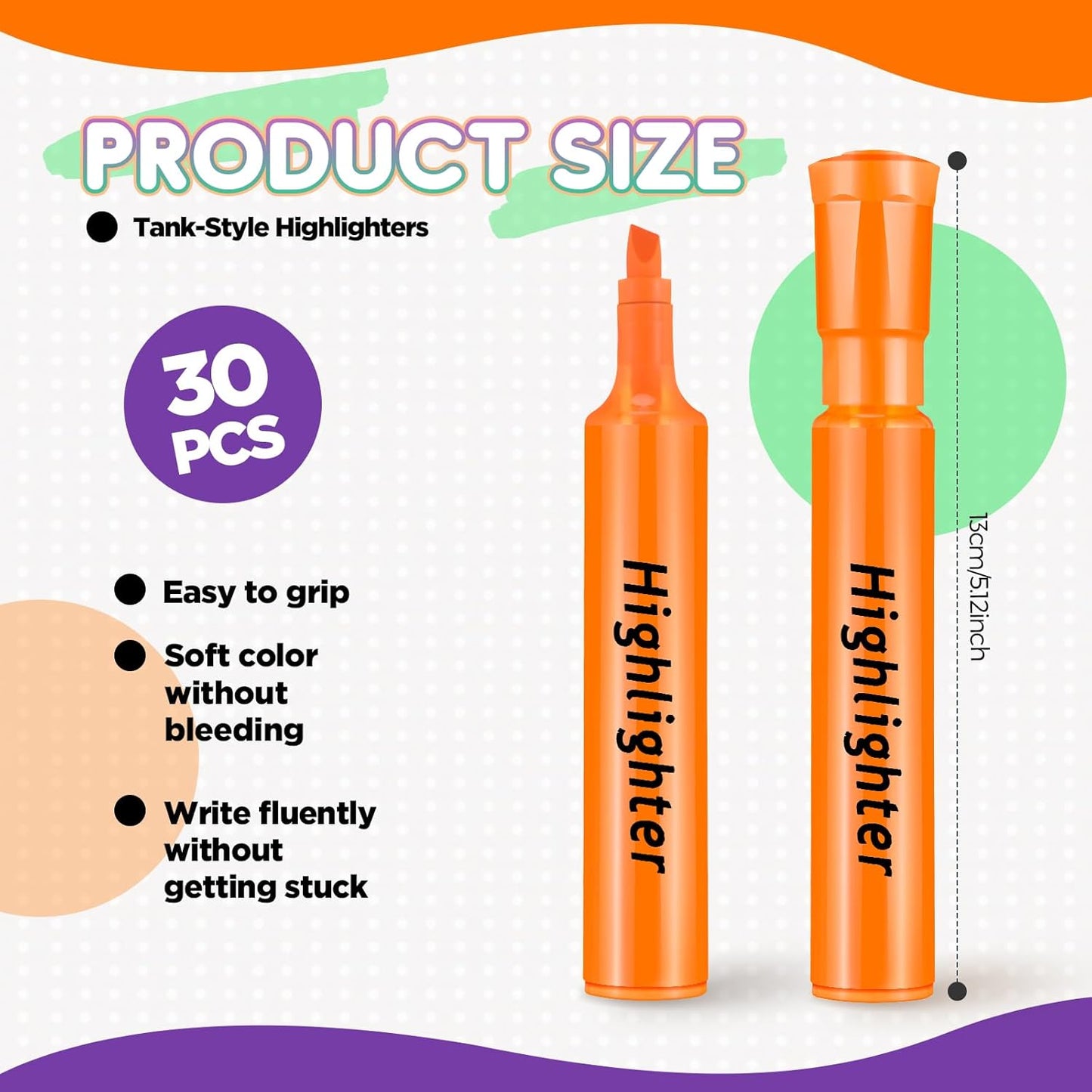 Qilery 30 Pack Highlighters Bulk, Tank Style Chisel Tip Highlighters Markers Quick Drying for Kids and Adult Coloring, Classroom Home Office School Supplies (Multicolored)