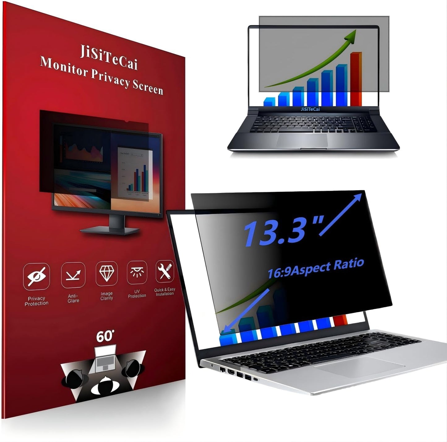 13.3 Inch 16:9 Computer Privacy Screen Filter for Monitor - Privacy Shield and Anti-Glare Protector