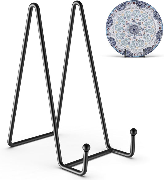 HONGYUTAI 3 Pack 8 Inch Plate Stands for Display Picture - Table Top Display, Decorative Metal Frame Holders for Book, Photo and Platter, Tabletop Art, Black