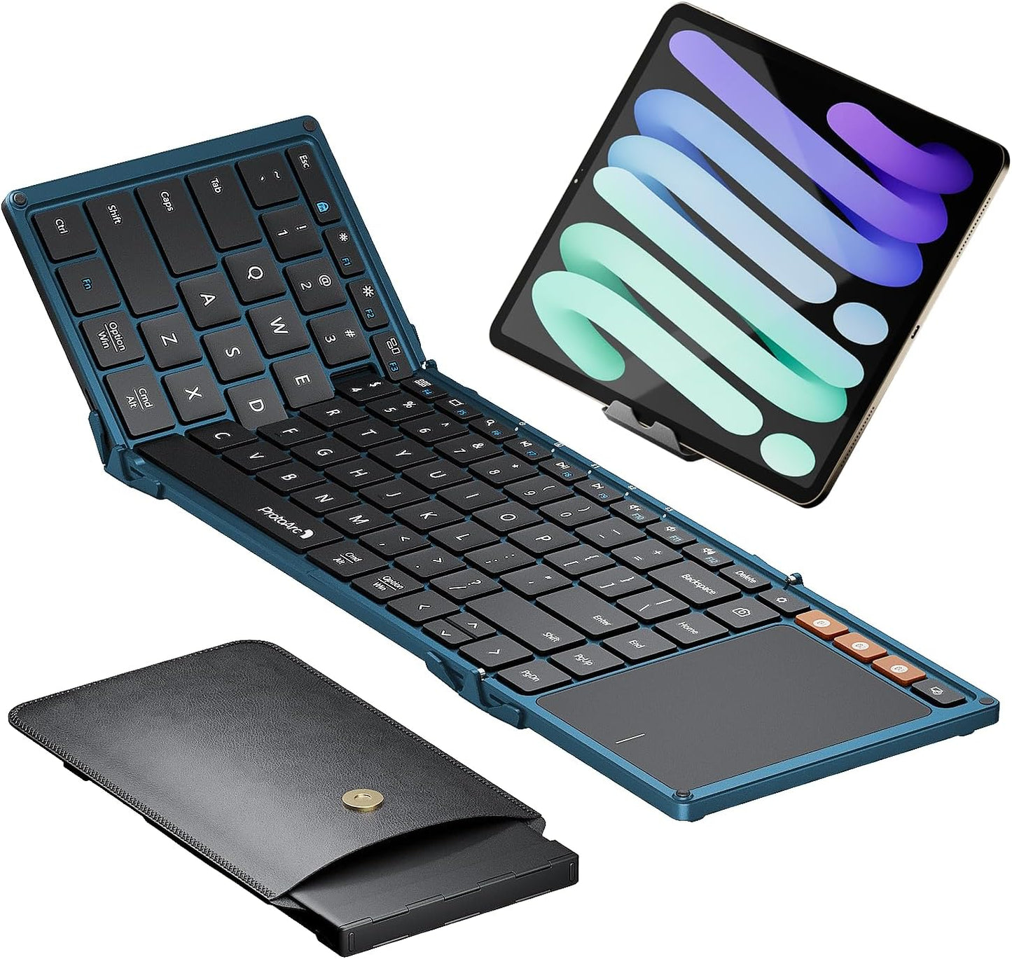 ProtoArc Foldable Keyboard with Touchpad, XK01 TP Folding Portable Keyboard, Full Size Keys, Large Trackpad Bluetooth Travel Keyboards for Laptop PC Tablet - Blue