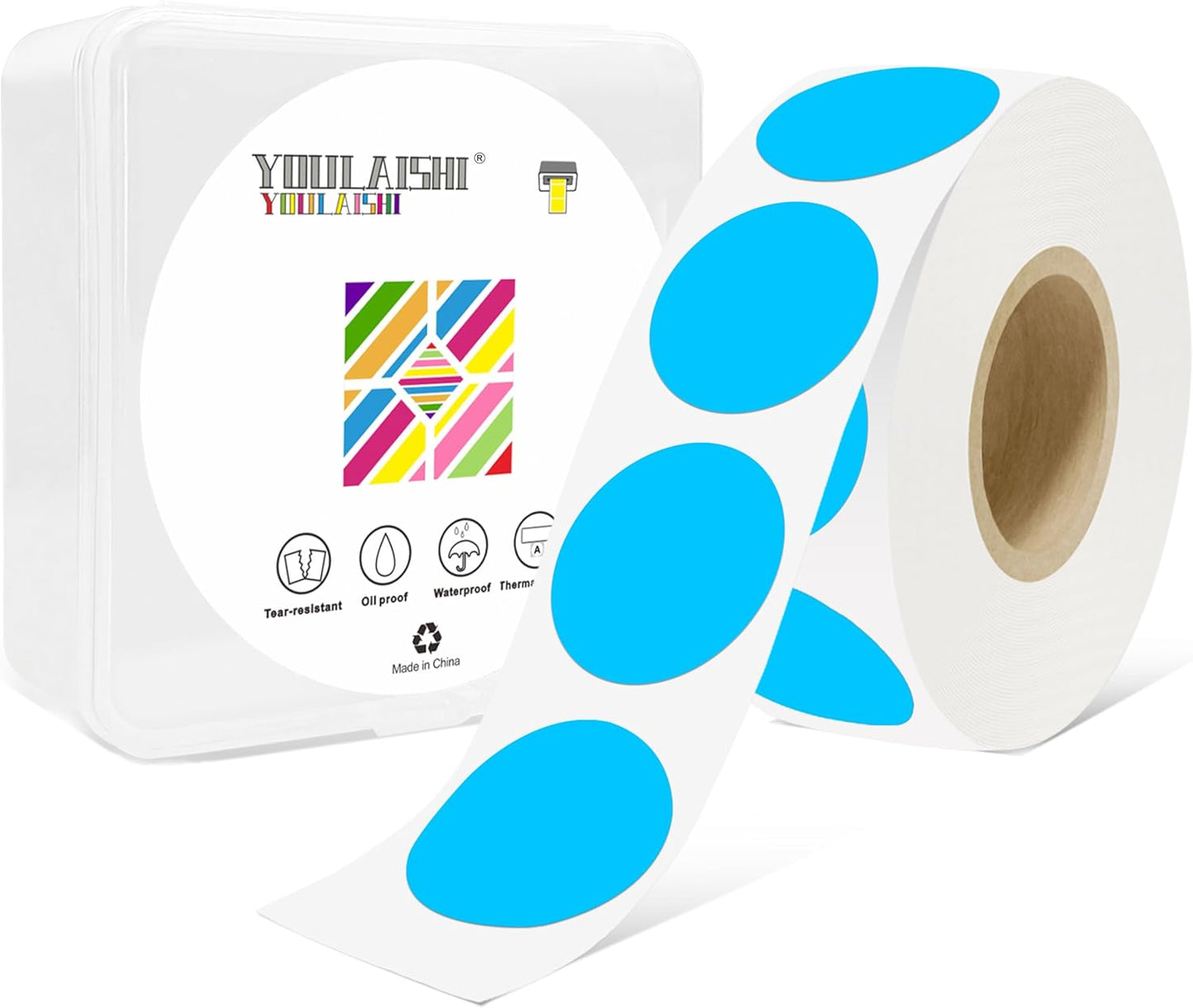 1 Inch Circle Dot Stickers 1000 PCS Color Coding Thermal Labels Dots Writable Printable Small Round Stickers for Office, Classroom, Inventory, Garage, Organizing Storage, DIY, Sky Blue