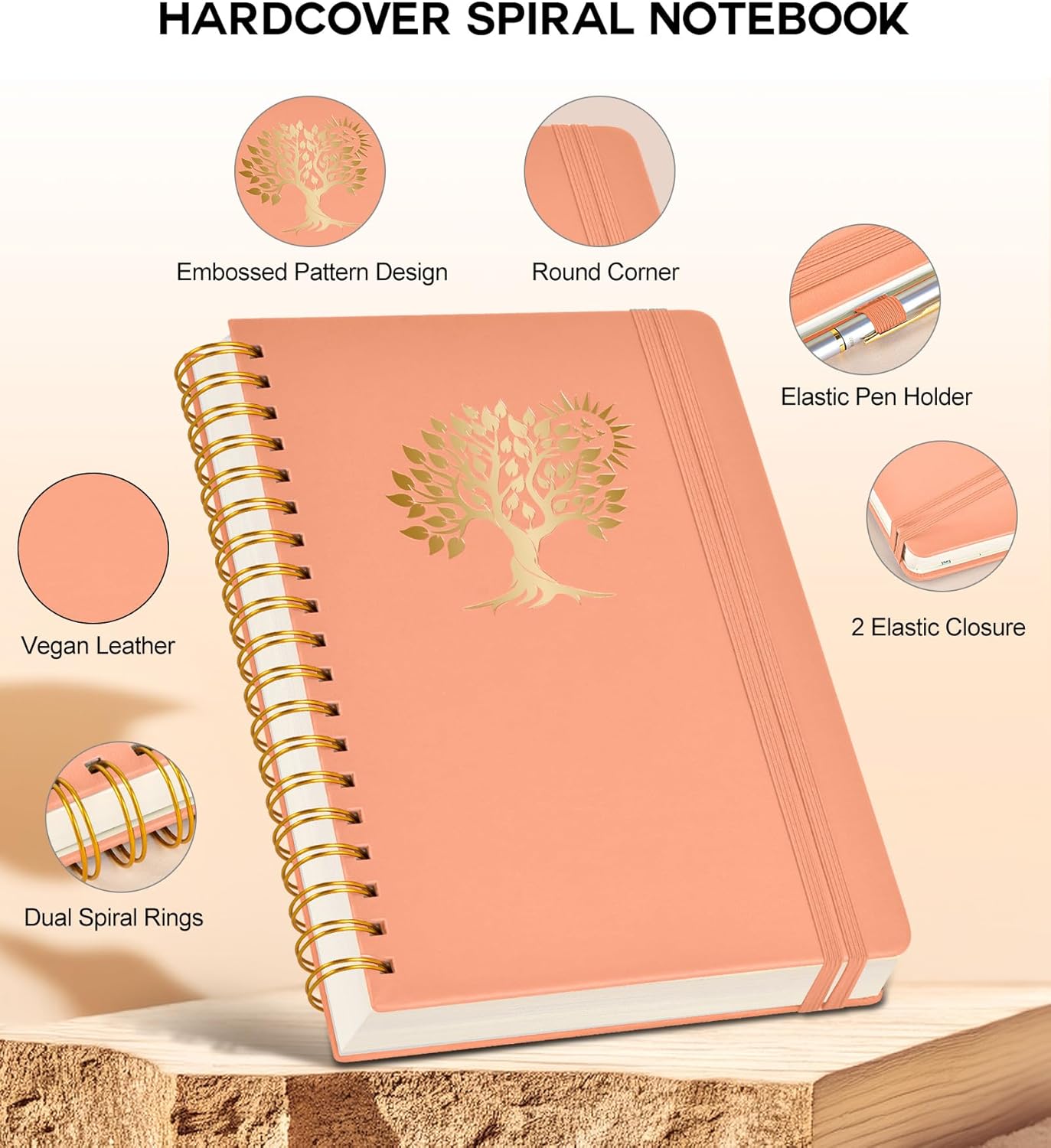 Large Spiral Notebook Journal for Women Men - 300 Numbered Lined Pages, College Ruled,B5 Hardcover Spiral Bound Notebook for School, Work, Note Taking, Writing, Leather Spiral Journal 7"x10"