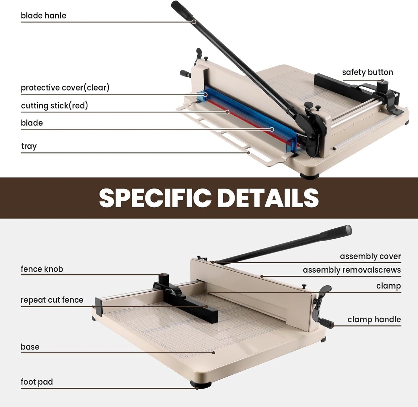 Heavy Duty Guillotine Paper Cutter, Professional Large Paper Trimmer with Safety Lock, Precision Cutting, Guillotine Style Paper Cutter for Office, School and Workshop (17 inch for A3)