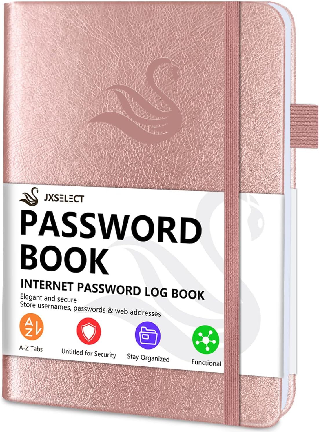 Elegant Password Book with Alphabetical Tabs - Hardcover Password Book for Internet Website Address Login - 5.2" x 7.6" Password Keeper and Organizer w/Notes Section & Back Pocket (Rose Gold)