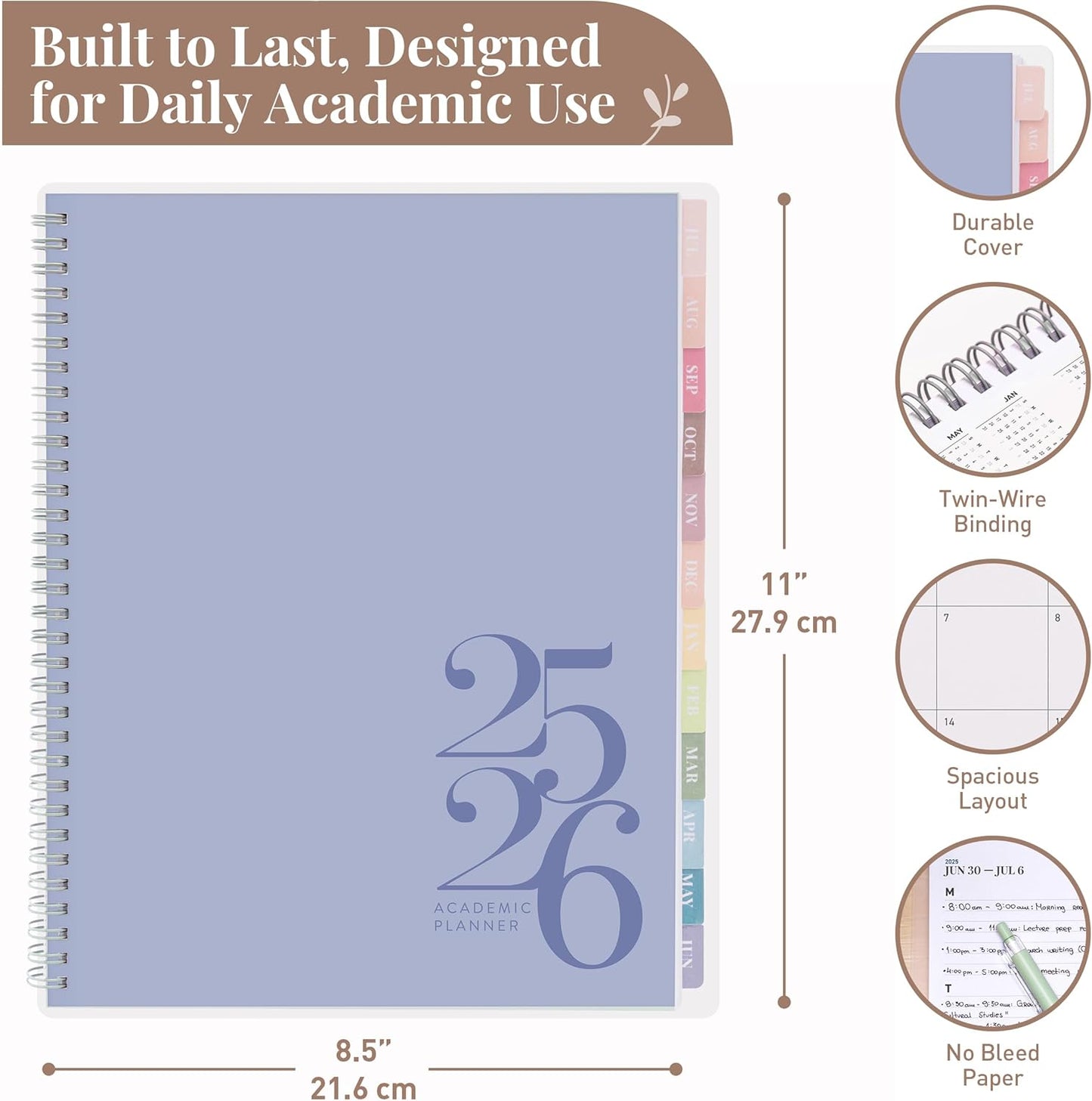 Rileys Academic Planner 2025-2026, Daily, Weekly & Monthly Planner, July 2025 - June 2026, Student Notes Pages, Twin-Wire Binding, Weekly Agenda for School & Work (8.5 x 11-Inches, Blue, Classic)