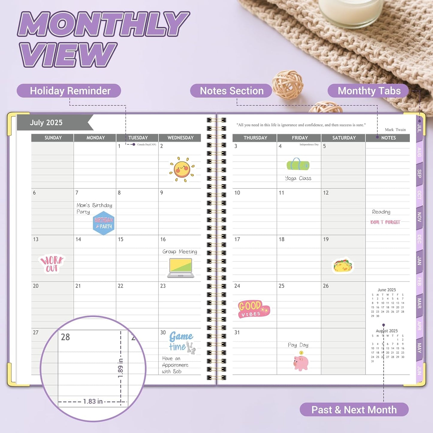 Academic Planner 2025-2026 (8.5" x 11") - Weekly & Monthly Planner (Jul. 2025 - Jun. 2026), Column View Calendar Organizers, Hardcover Agenda Book with Tabs for Office & School, Purple