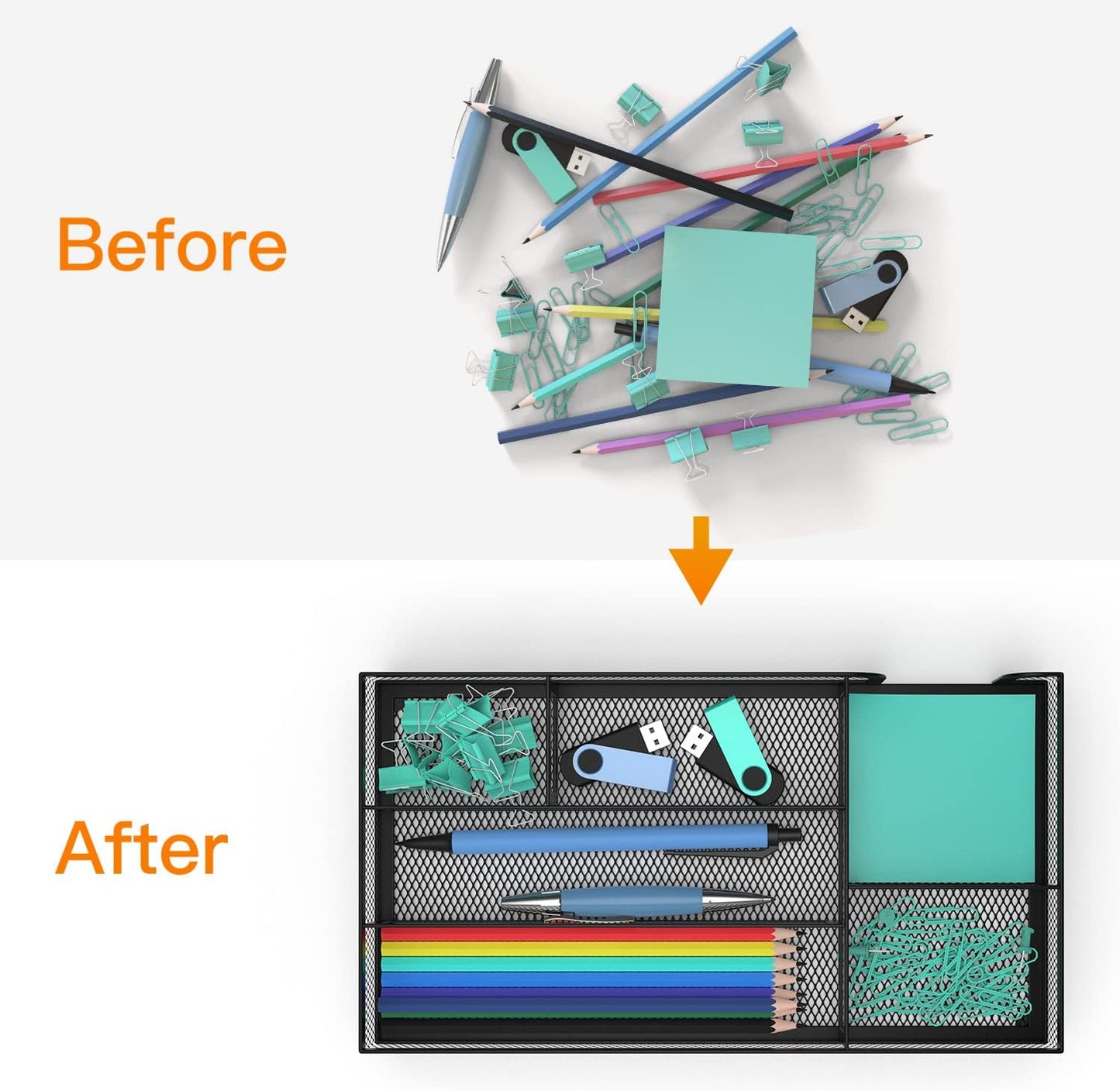 Desk Drawer Organizer, Small Metal Mesh Drawer Organizer Tray, Office Pencil Drawer Organizer Accessories for Desktop, Bathroom, Kitchen, Makeup, Vanity