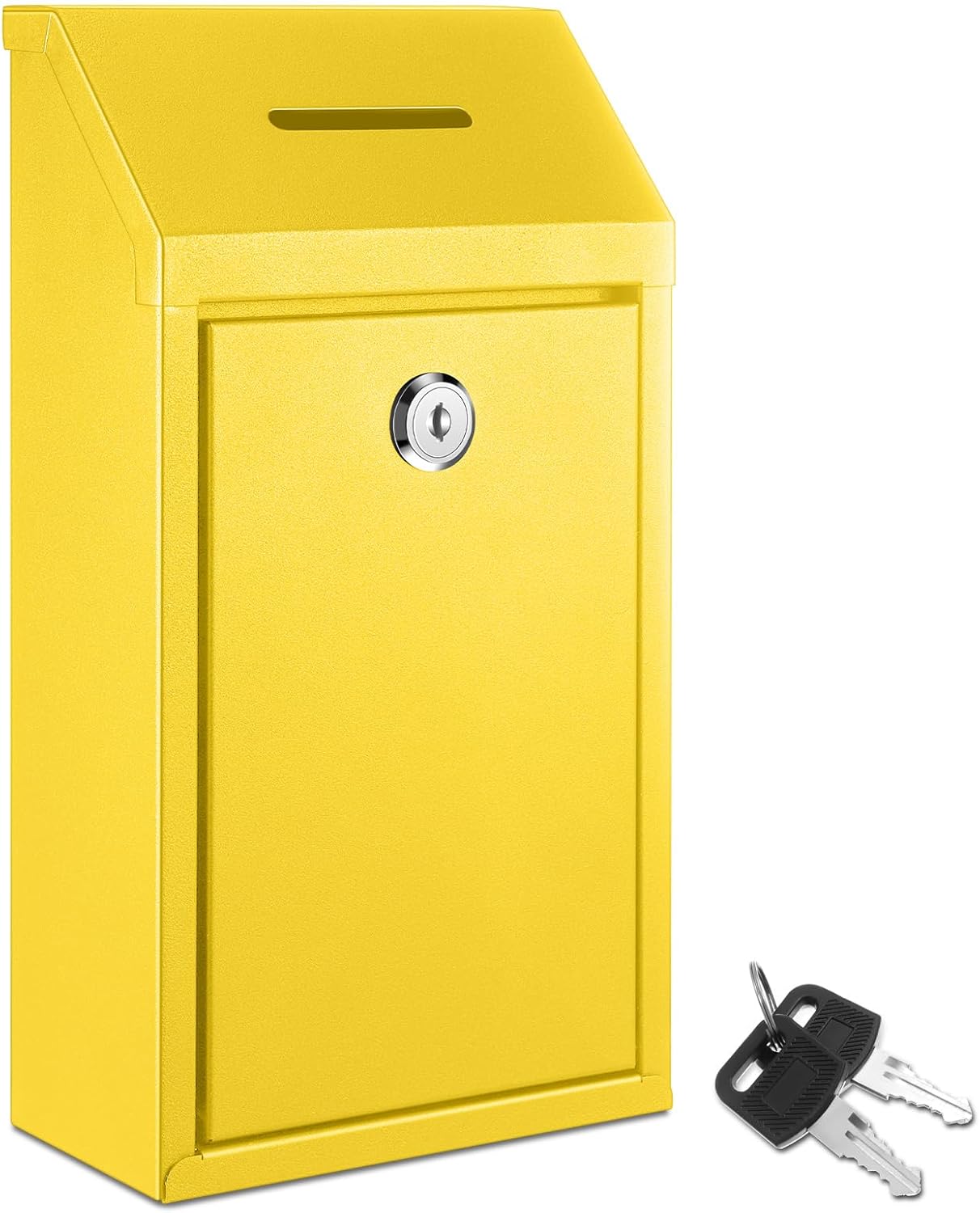 Metal Donation Cash Box Collection Safe Suggestion Box with Lock Wall Mounted Mailbox Delivery Ballot Container for Home Office Outdoor Door