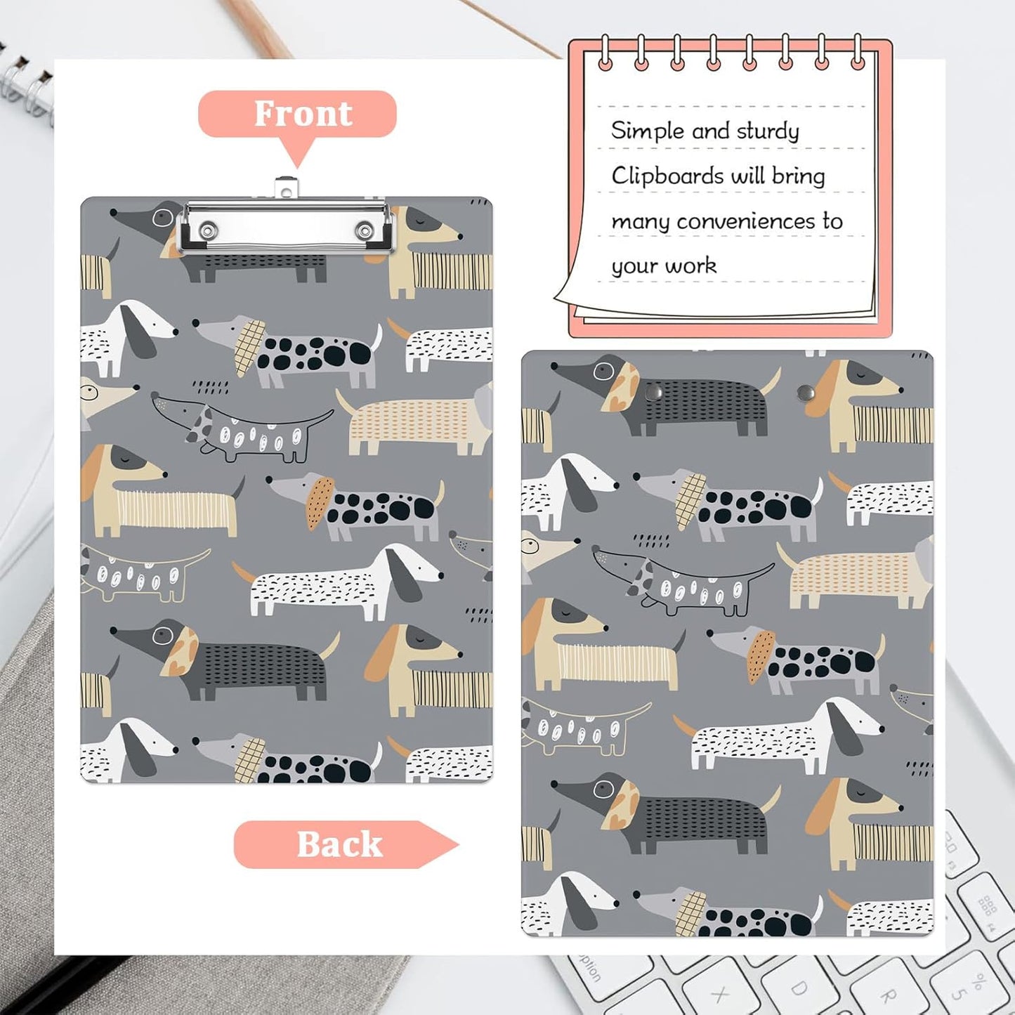 Funny Dachshund Plastic Clipboards,Cute Fashion Clipboard Decorative 8.5" x 12.5"Standard A4 Size Clipboards,Acrylic Clipboard for Teacher,Social Worker,Students,Nurse,Office Supplies