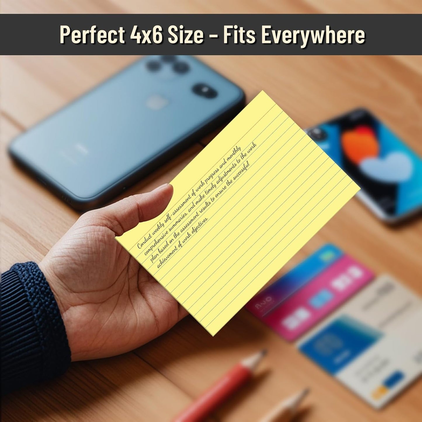 200 Pcs Index Cards 4 x 6 Inch Ruled Yellow Index Cards, College Ruled Flash Cards for School, College, Office and Home Organization, Durable Study To Do List Note Cards with Ruled Lines, 5 Pack of 40