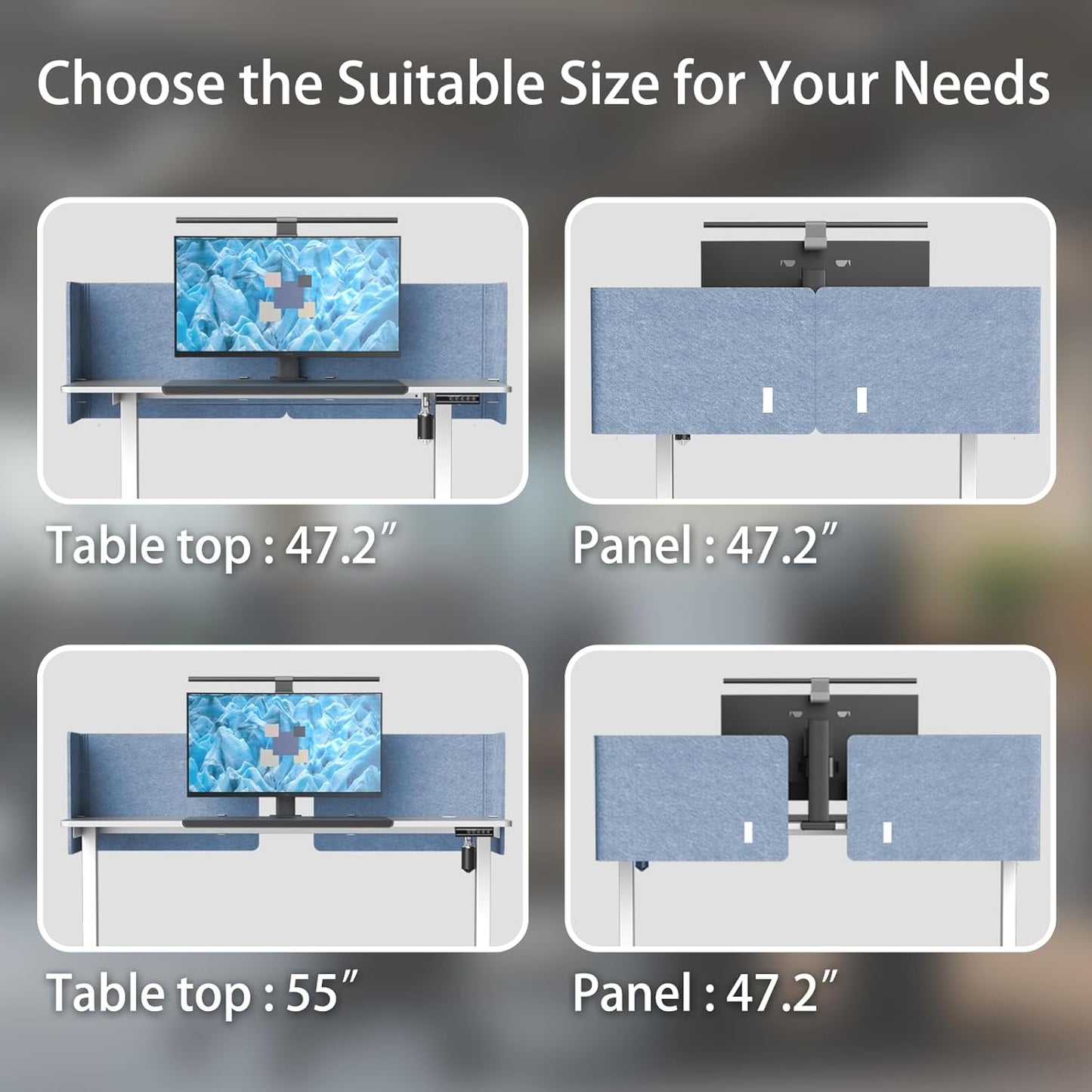 2-in-1 Adjustable Desktop & Under Desk Privacy Panel - 2PCS L-Shaped Acoustic Desk Divider That Reduce Noise and Visual Distractions, for Home Office Classroom (Blue, 47.2" x 17.7")