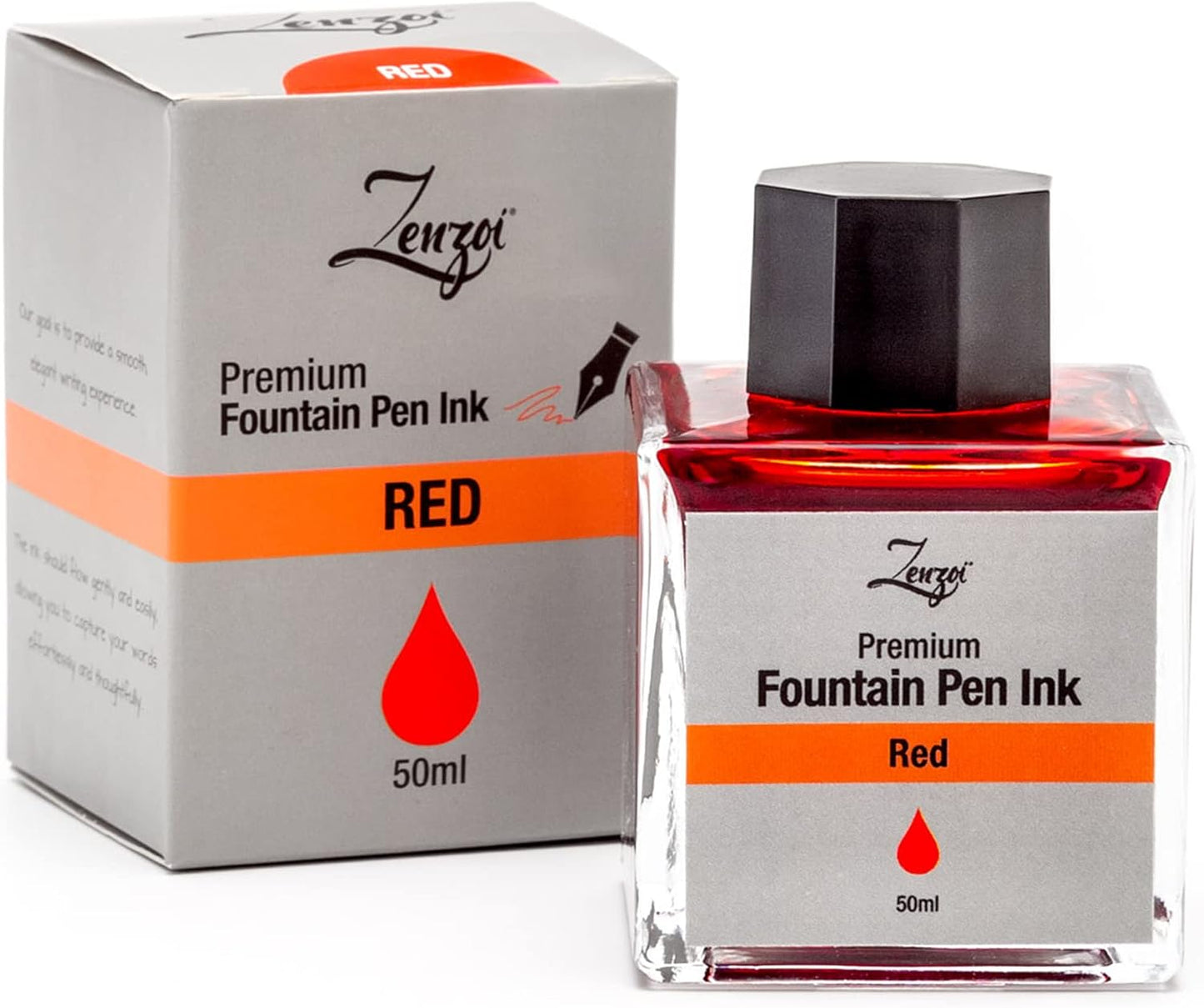 ZenZoi Fountain Pen Ink Bottle 50ml | Premium Designed Bottled Ink for Fountain Pens – Suitable for Calligraphy and All Branded Pens | Quick Drying and Smooth Flow Writing Experience (Red)