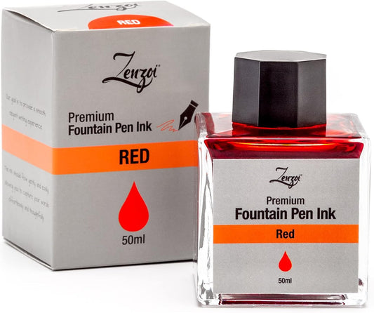 ZenZoi Fountain Pen Ink Bottle 50ml | Premium Designed Bottled Ink for Fountain Pens – Suitable for Calligraphy and All Branded Pens | Quick Drying and Smooth Flow Writing Experience (Red)