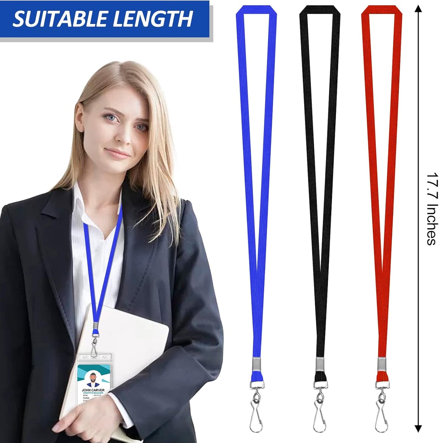100Pcs Flat lanyards for ID Badge Durable Neck Lanyards with Swivel Hook, Comfortable Neck Straps lanyards with Badge Clip, Blue