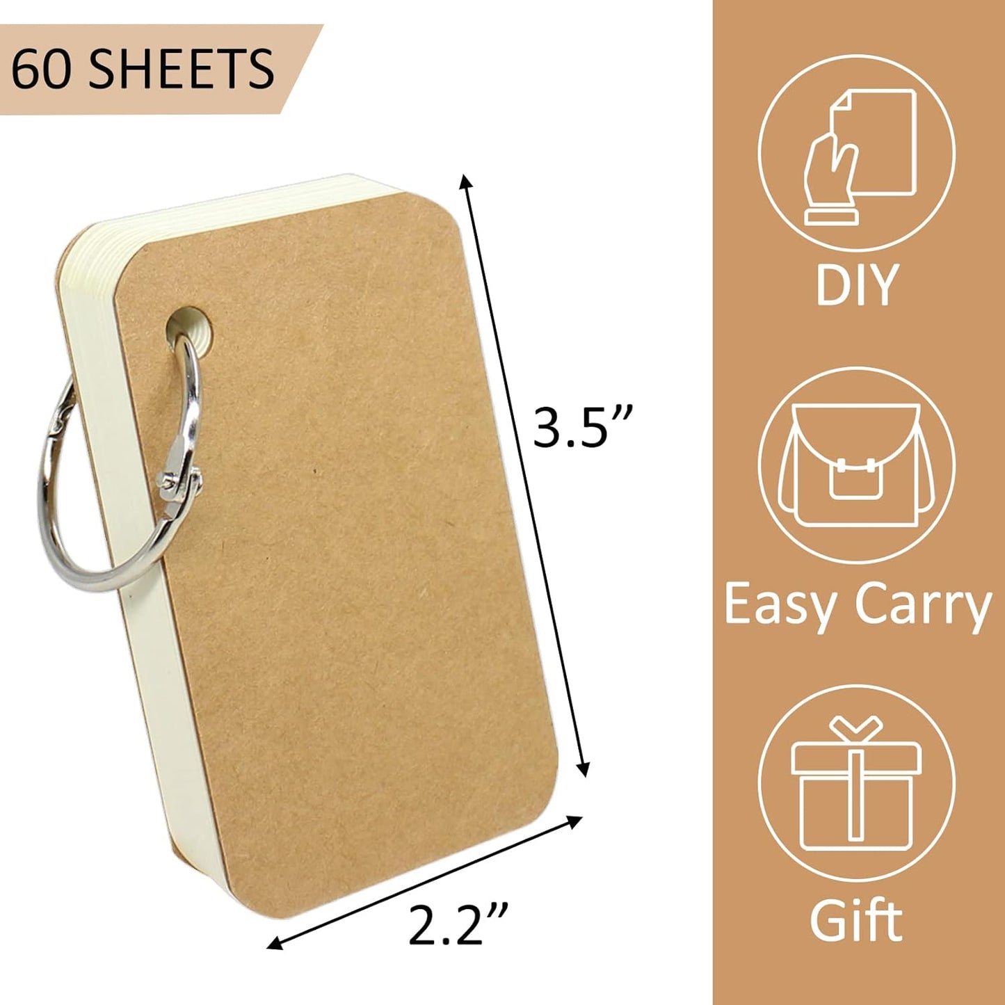 24 Pack Blank Flash Cards with Binder Rings (60 sheets), 2.2 x 3.5 Inches Blank Easy Flip Index Card Mini Study Cards for Studying