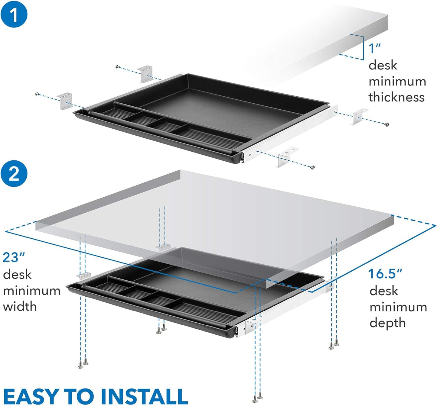 MOUNT-IT! Large Under Desk Pencil Drawer | 21.25” Width | Ball Bearing Slides Out Tray Organizer for Paper, Pencil, and Office Accessories (BLACK)