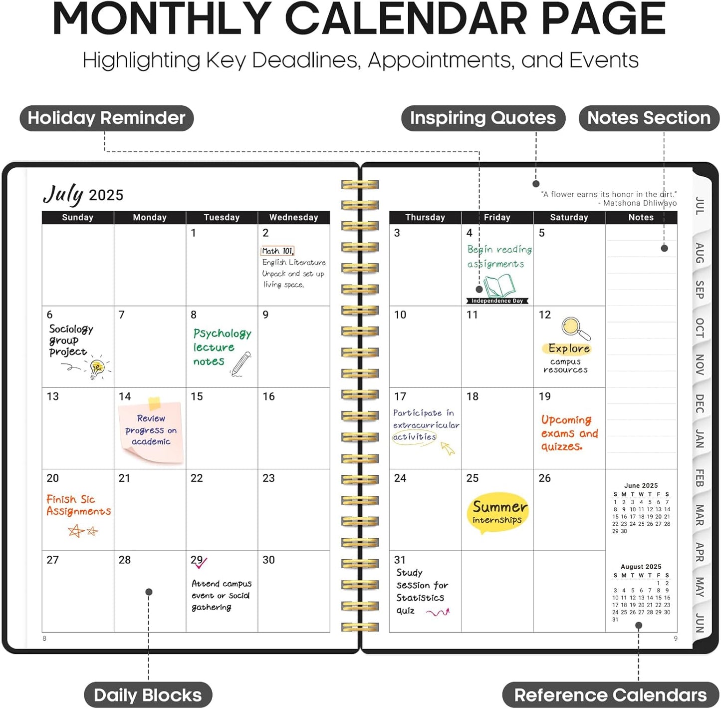 Planner 2025-2026, Academic Year Weekly and Monthly Calendar Planner, July 2025 - June 2026, Spiral Bound School Planning Tool, Perfect for Teacher, Student, Woman & Men - A4 (8.5" x 11"), Black