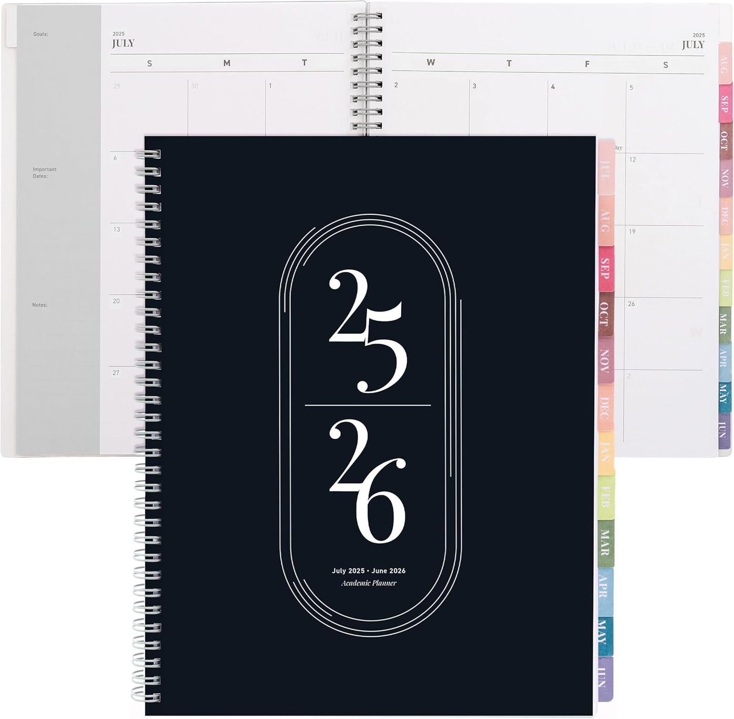 Rileys Academic Planner 2025-2026, Daily, Weekly & Monthly Planner, July 2025 - June 2026, Student Notes Pages, Twin-Wire Binding, Weekly Agenda for School & Work (8.5 x 11-Inches, Black)