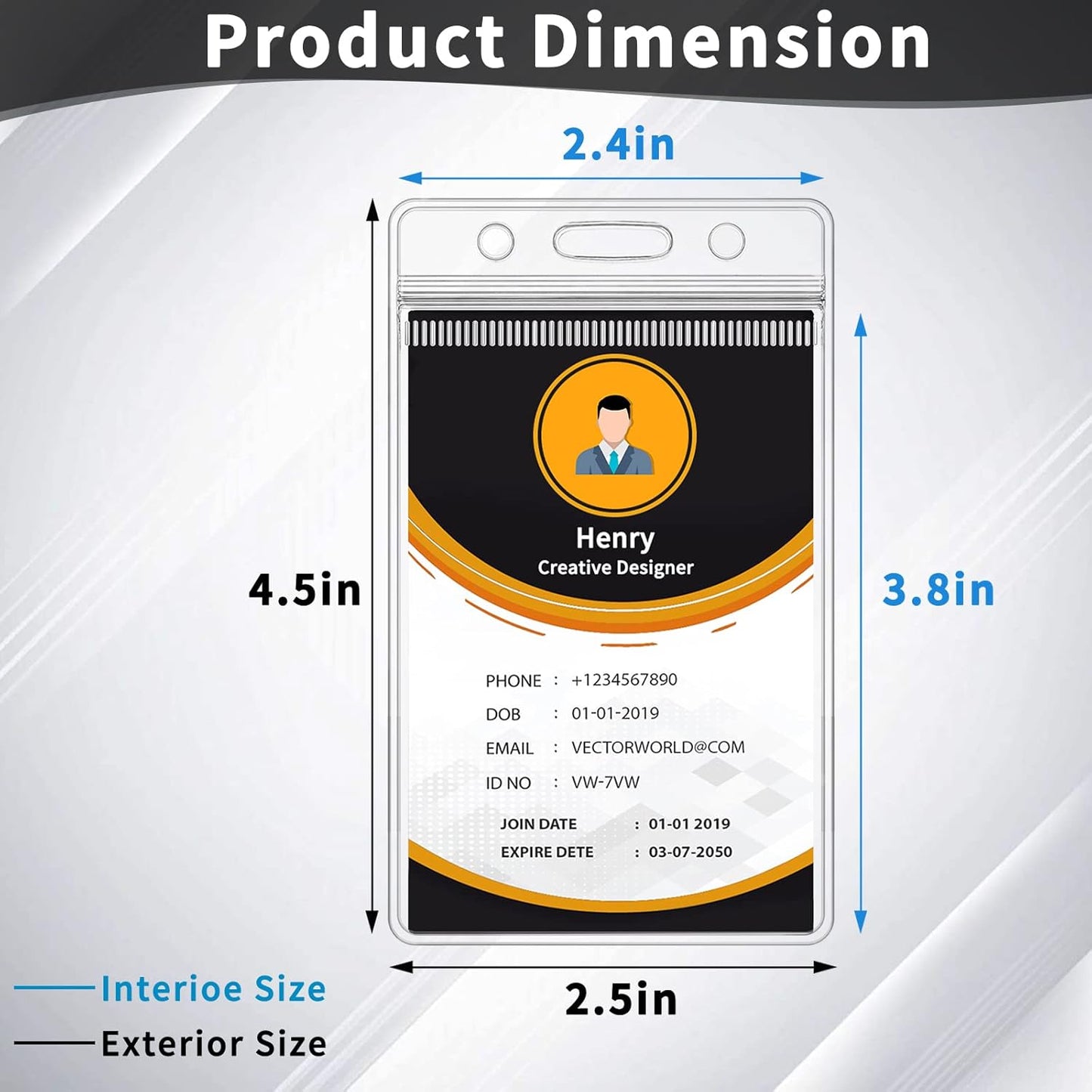200 Pack Badge Holder, Plastic ID Badge Holder, Clear Waterproof ID Card Holder with Resealable Zip, 2.5" x 3.8" Vertical Name Tag Holder for Nurses and Office, Fits ID Card/Credit Card/Student Card