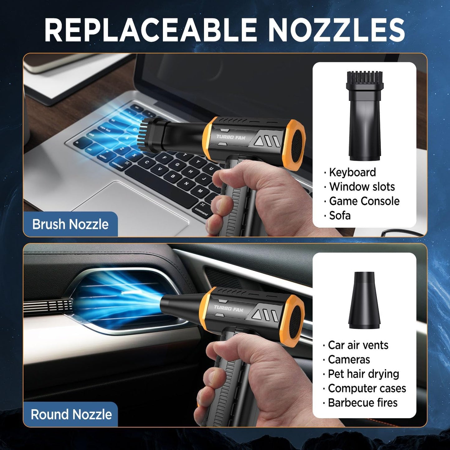 Compressed Air Duster,300000RPM Super Power Cordless Electric Air Duster,10000mAH Rechargeable Brushless Motor Blower,3-Gear Adjustable Turbo Fan Duster Blower for Computer,Car,Outdoor and House