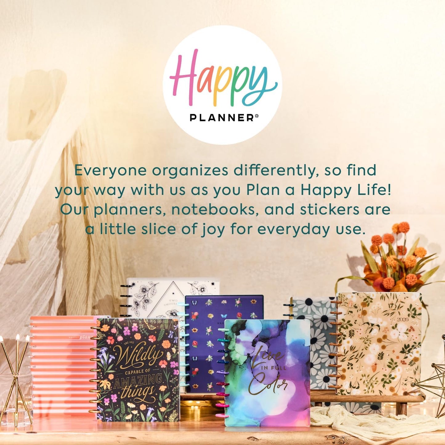 Happy Planner Disc-Bound Planner Jan.–Dec. 2026, Includes 3 Extra Months and 2 Sticker Sheets, Big Size, 8.5" x 11", Dashboard Layout, Ink & Ivy