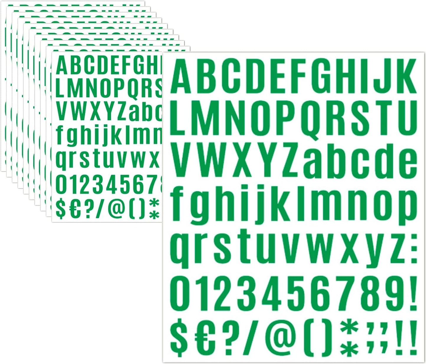 10 Sheets Letter Stickers - Alphabet, Number, Mailbox & Cup Labels, Holiday Party Decoration (Green, 1 inch Vinyl Self-Adhesive)