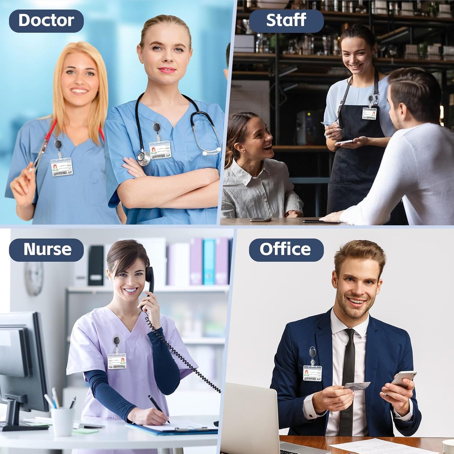 Honoson 40 Pcs Heavy Duty Retractable Badge Reels Batch ID Badge Holder Retractable Clip Bulk Key Holder with Ring for Office Worker Employee, Doctor Nurse Gifts (Black)