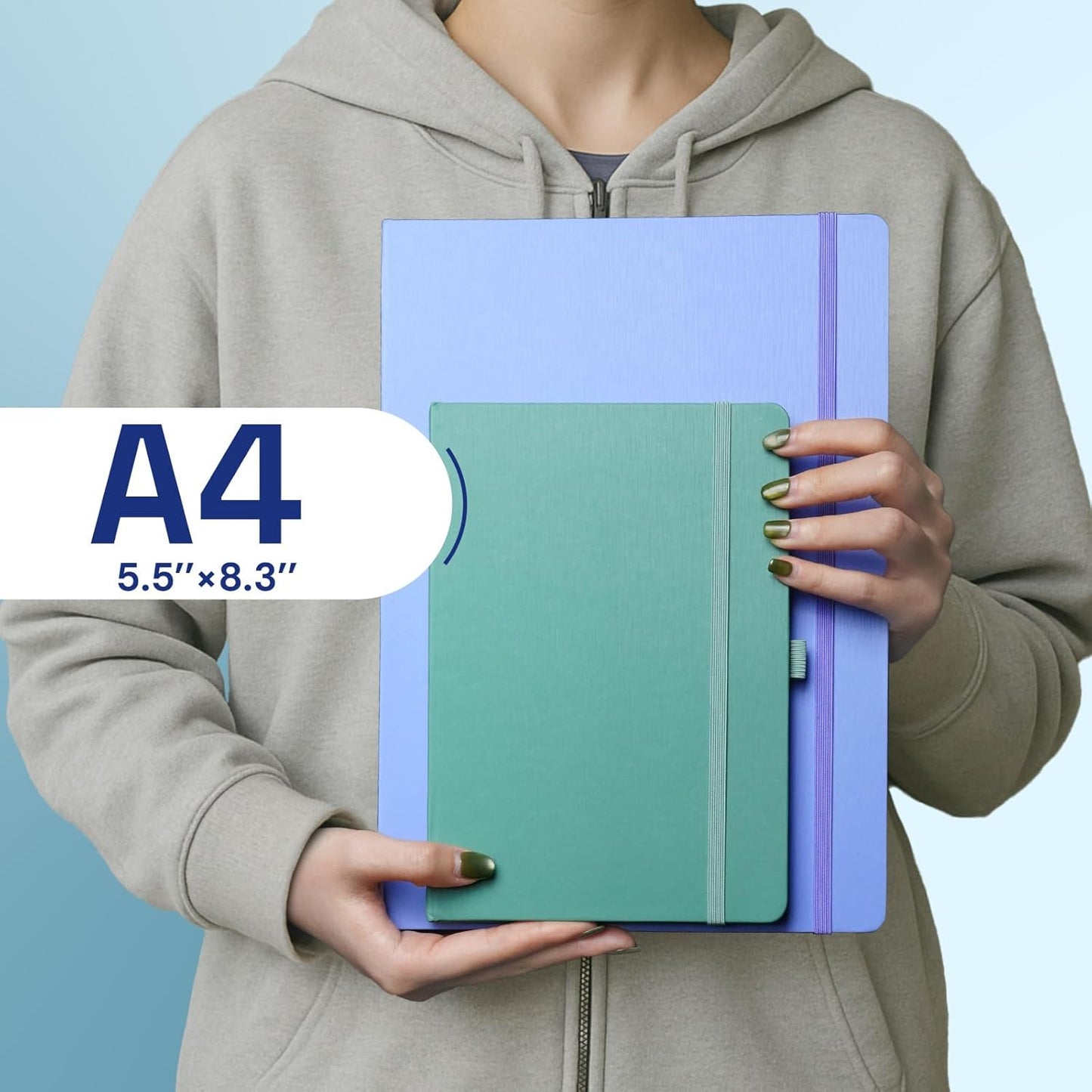 A4 Lined Journal Notebook, 8mm Ruled Notepad, Journaling for Writing, Work, School, Travel and Note Taking, Hardcover 160 Pages (80 Sheets) 8.27 x 11.6 inches (3 Pack Cornflower Blue)