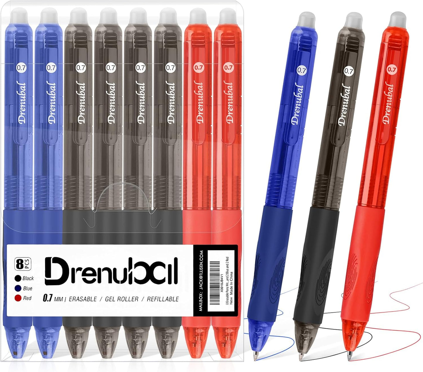 8-pack 0.7mm erasable gel pens with quick-drying anti-smudge ink |Erasable pens with comfortable grip for school, office, art, exams and journals |True Colors gift set for kids and students