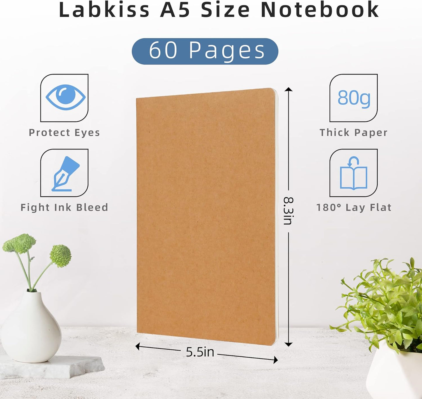 24 Pack Blank Notebook & Journal Bulk, Kraft Cover, Unlined Plain Thick Paper, A5 Size, 5.5x8.3 inch, 60 Page, Small Sketchbook Subject Note Pad Set for Women Men Kids Traveler Student Office