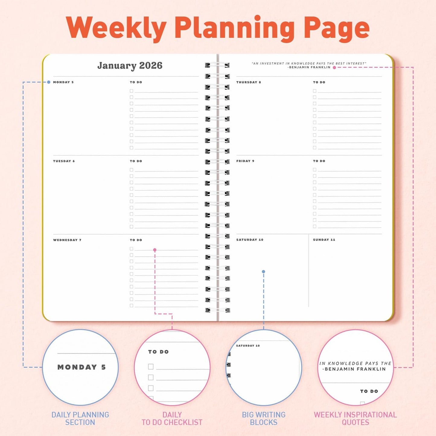 Sweetzer & Orange Academic Planner 2025-2026 – Student Planner for August 2025 to July 2026 – Weekly & Monthly Layout – Sturdy Cover & Stickers – Multicolor Stripes Design – 5.5” x 8.5”