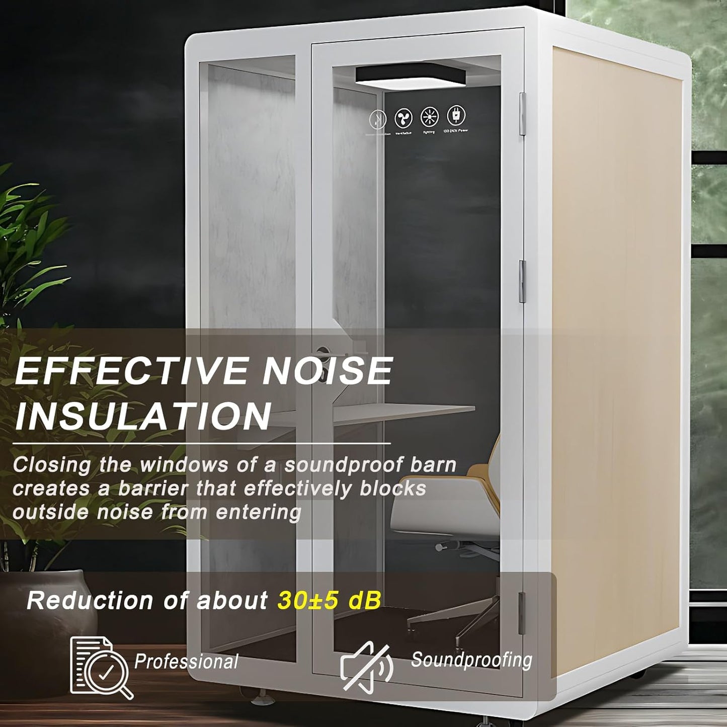 Office Sound Booth with Audio Privacy - Removable Soundproof Booth Includes White with Wood Grain Side Trim,Soundproof Room with Light,Fans, Socket for Singing Room,Telephone Booth (51.18IN)