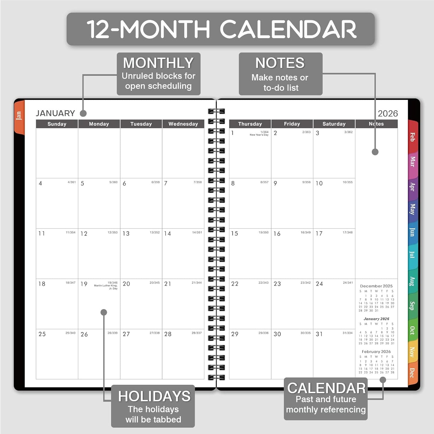 2026 Appointment Book - 2026 Planner, Weekly Appointment Book & Planner, Jan 2026 - Dec 2026, 2026 Daily Hourly Planner, 6.3" x 8.5", Half Hour (30 Mins) Interval, Colorful Tabs, Thick Paper