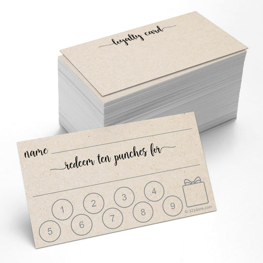 321Done Loyalty Punch Cards, Made in USA - 3.5x2 Kraft Tan, Customer Reward Card, Redeem 10 Punches or Visit for Prize - Pack of 100