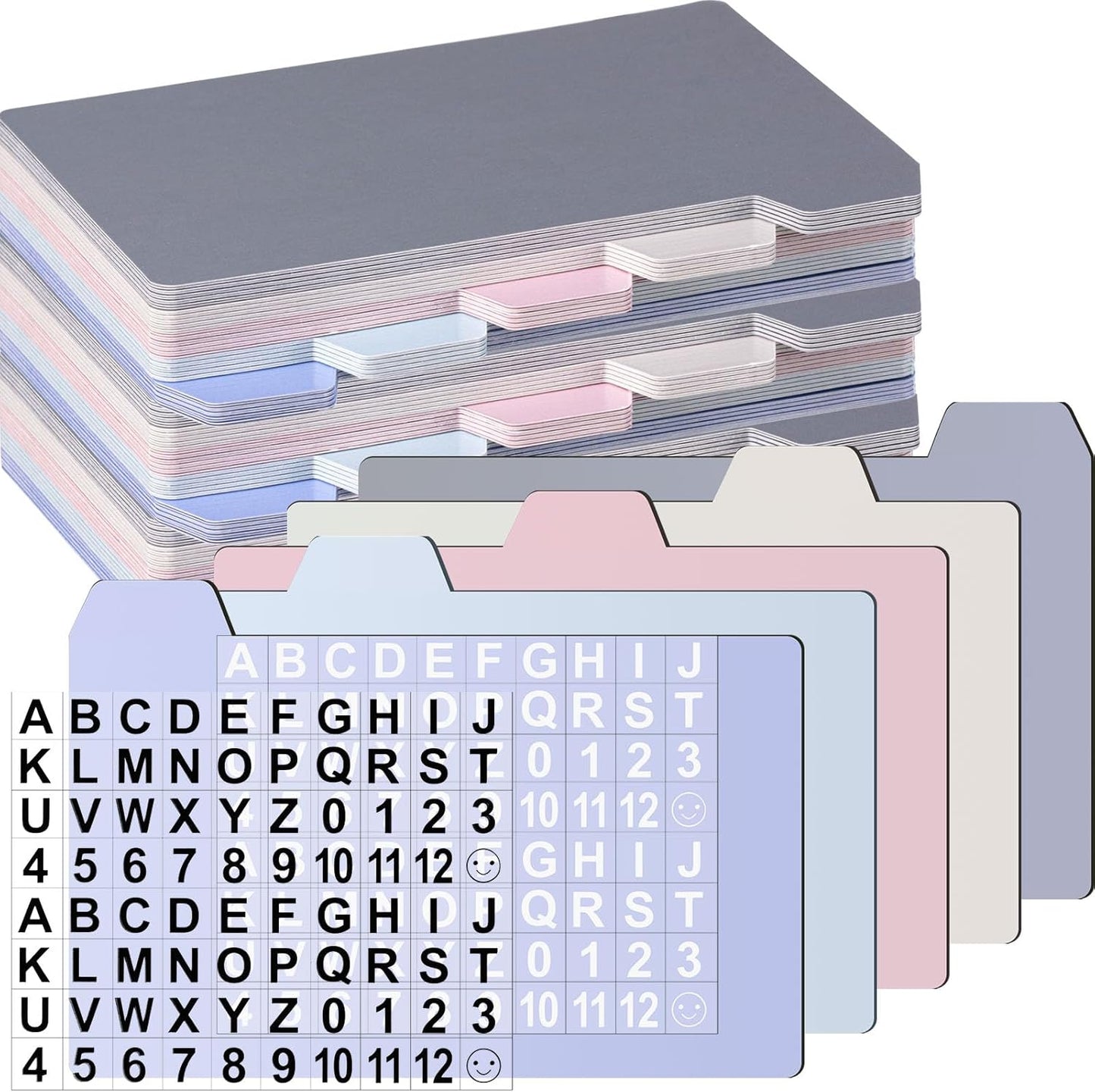 Harloon 52 Pcs Dry Erase Index Card Guide Set Include 50 Index Card Dividers 2 Number Alphabet Sticker with Tabs Photo Dividers for Office Business Back to School Supplies(3 x 5 Inch,Morandi)