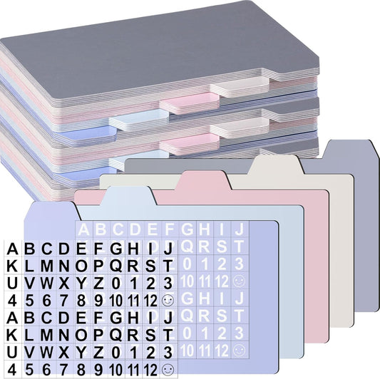 Harloon 52 Pcs Dry Erase Index Card Guide Set Include 50 Index Card Dividers 2 Number Alphabet Sticker with Tabs Photo Dividers for Office Business Back to School Supplies(3 x 5 Inch,Morandi)