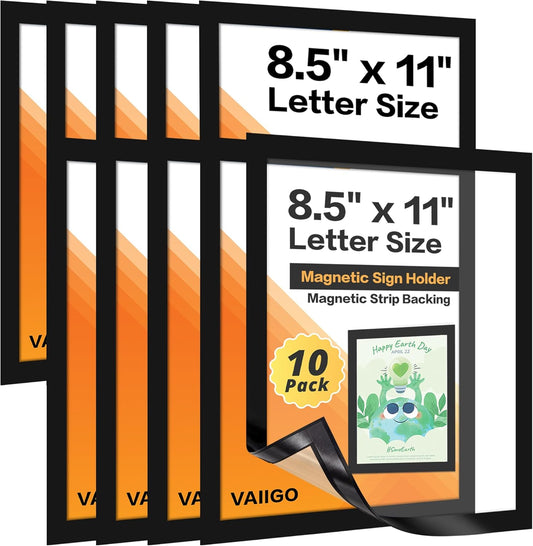 10-Pack Magnetic Sign Holders 8.5 x 11 - Magnetic Frames for Fridge & Metal Surfaces - Document & Paper Display Holders, Picture/Poster/Photo Frames for Home, Office, Classroom
