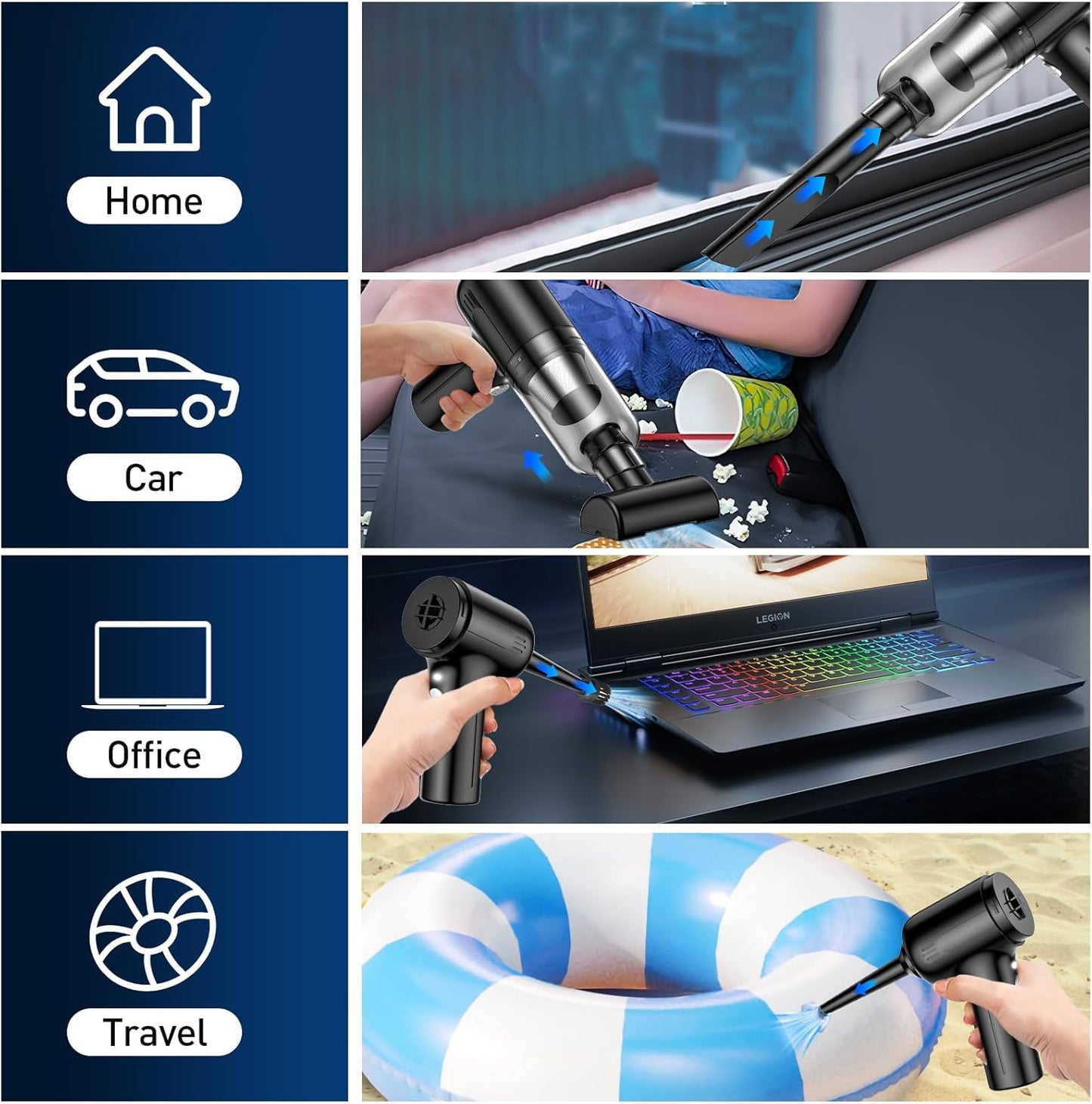 Handheld Car Vacuum Cleaner, 9000Pa Hand Held Vacuum Portable Cordless，2 in 1 Air Duster and Mini Vacuum Cleaner with LED Light, 120W High Power Small Vacuum for Car, Home, Office, Pet（Black）