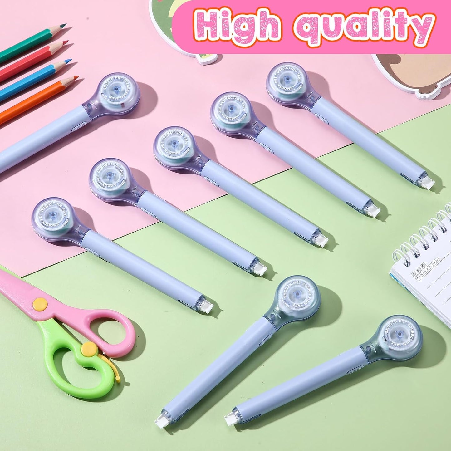 10 Pack Correction Tape Pen Correctional Ink Tape Push Pull Protective, Easy to Use Applicator for School Office Supplies, 0.2 x 236 Inch(Blue Color)