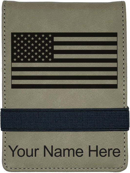 LaserGram Mini Padfolio with Notepad and Pen, Flag of The United States, Personalized Engraving Included (Light Brown)