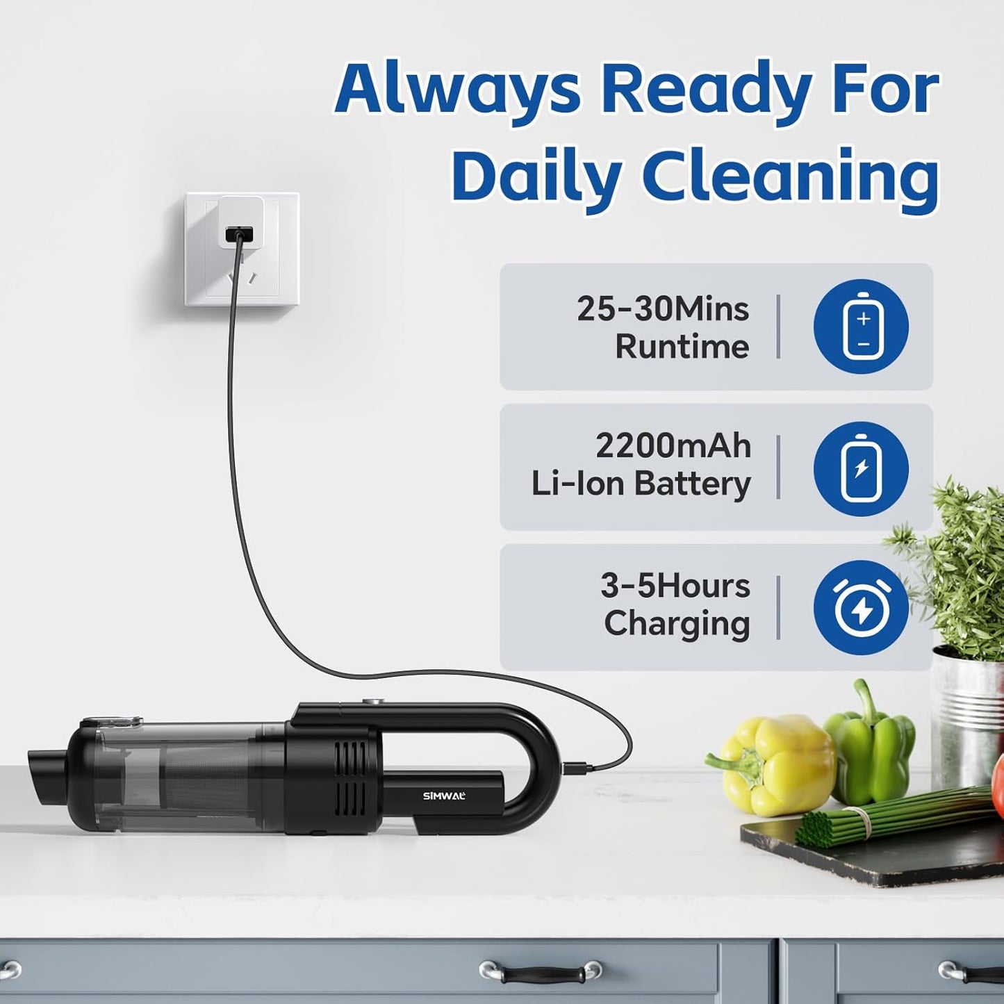 Handheld Car Vacuum Cleaner Cordless: 9500PA Powerful Suction Portable Lightweight Hand Held Vacuum - Large Capacity Battery Last Long Wireless Mini Vacuum With LED Light For Home Office Cleaning