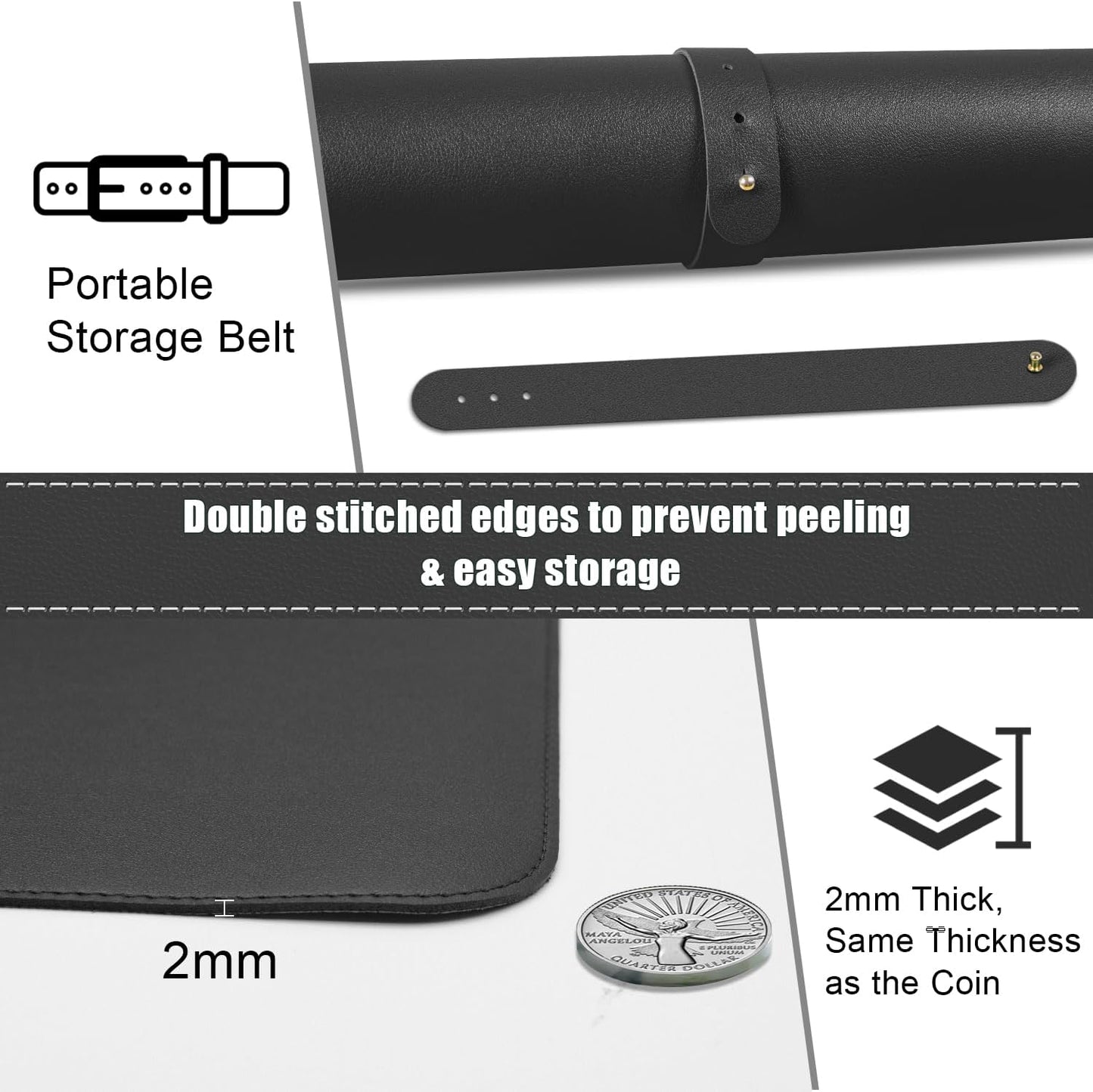 BLESWIN Large Desk Pad, 47.2'' x 23.6'', Office Desk Mat, Computer Mat for Desk, Leather Desk Pad Protector, Sewing Desk Blotter, Desktop Writing Pad for Office/Home/Decor Black