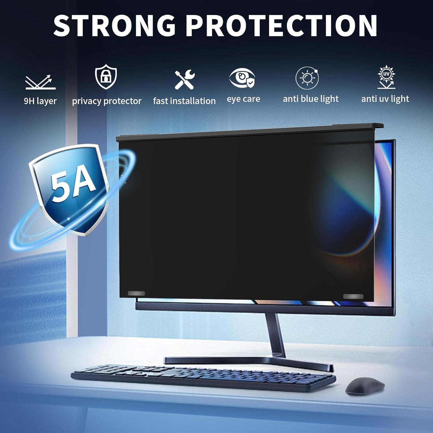 24 Inch Magnetic Privacy Screen for Monitor, Ultra-Thin Anti-Spy Computer Monitor Filter with Blue Light Reduction, Anti-Glare & Easy Installation, 16:9 FHD Compatible with 24-Inch Desktop