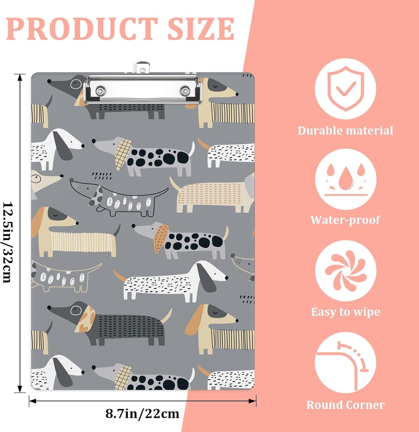 Funny Dachshund Plastic Clipboards,Cute Fashion Clipboard Decorative 8.5" x 12.5"Standard A4 Size Clipboards,Acrylic Clipboard for Teacher,Social Worker,Students,Nurse,Office Supplies