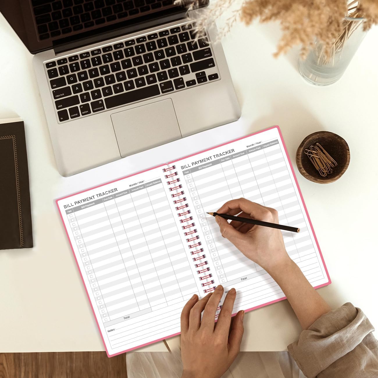 Bill Payment Tracker Notebook - Monthly Bill Organizer & Planner for Personal Budgeting Financial, Payments Checklist Organizer, 5.8" x 8.5", Pink