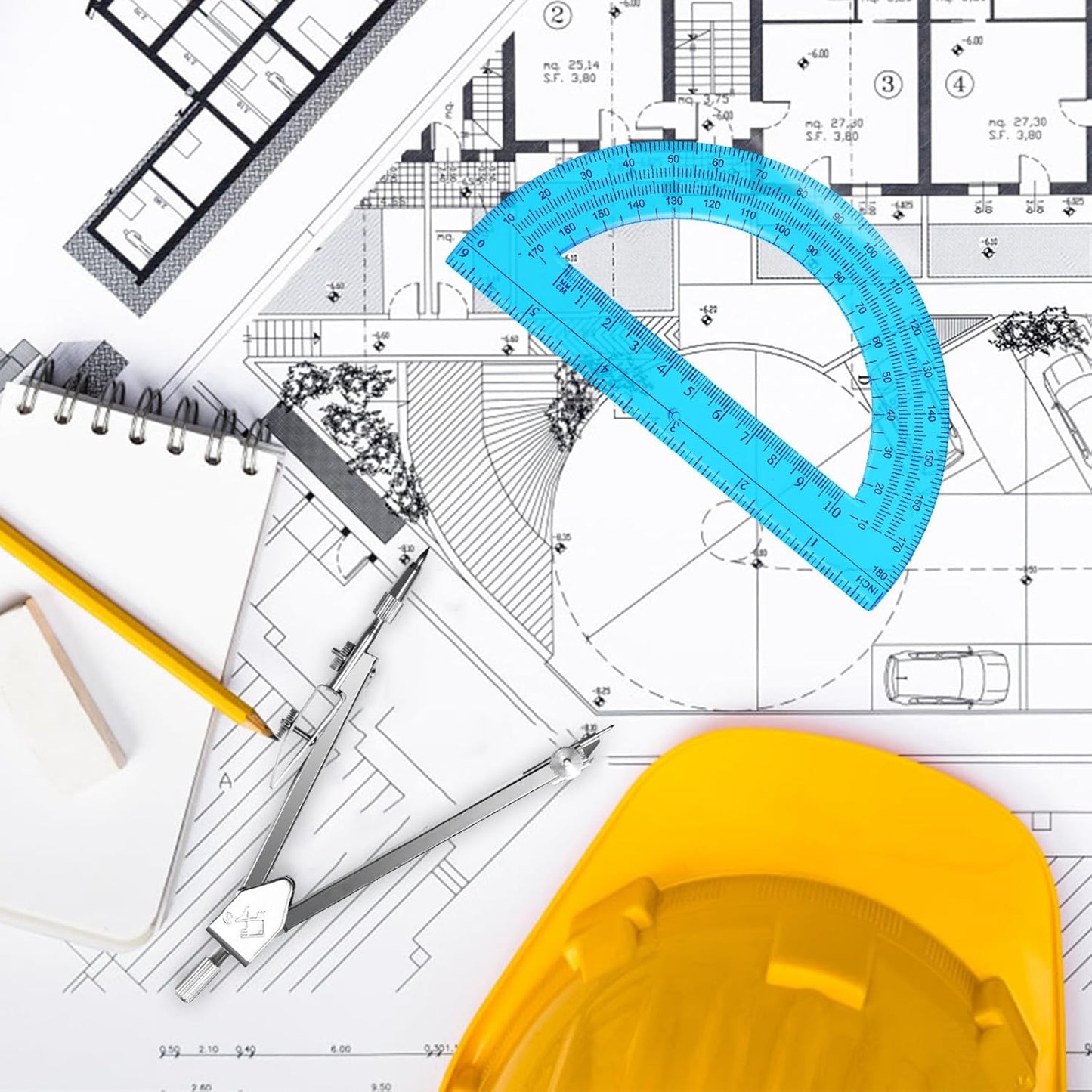 Students Geometry Math Set, Drawing Compass and 6 Inch Transparent Swing arm Protractor 180 Degree Math Protractor (Blue)