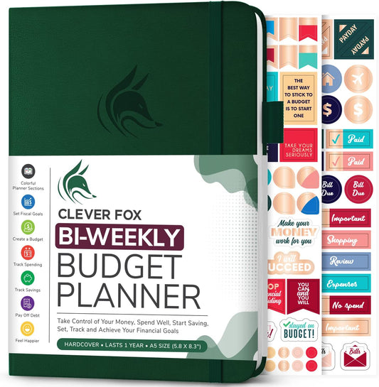 Clever Fox Bi Weekly Budget Planner – Undated Financial Organizer Book – Expense Tracker, Budgeting & Bill Notebook, A5 (Dark Green)