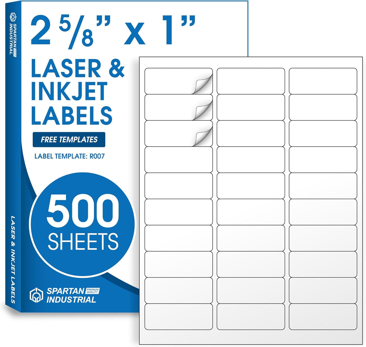 2 5/8" X 1" Matte White Address Labels Compatible with Inkjet and Laser Printers - 500 Sheets, 15000 Printable Stickers for Shipping, Mailing, and Barcodes - Spartan Industrial