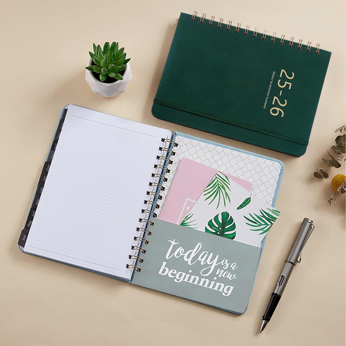 Academic Planner 2025-2026, Weekly and Monthly Calendar Planner, July 2025 - June 2026, 6.4" x 8.5", Faux Leather Cover Yearly Teacher Student Planning Agenda Book with Tabs, Pocket, Notes(Green)